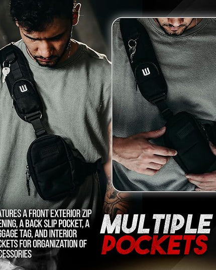 Small Sling Bag for Men-Cross body bag with Shoulder Straps,Mini Sling Crossbody bag for Women-Travel Backpack for Hiking,Daypack Multipurpose Over the Shoulder Chest Bags with Keyholder(Black)