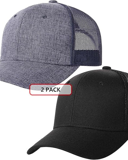TSSGBL 2 Pack Snapback Trucker Baseball Hats Mesh Back Adjustable Blank Ball Caps for Men Women