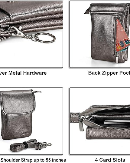 befen Genuine Leather Small Crossbody Bags for Women Cell Phone Bag Cross Body Purses,Silver Zipper