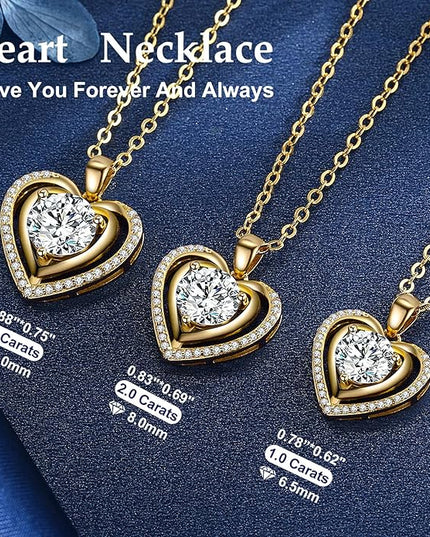 Heart Pendant Gold Necklace for Women Moissanite Lab-Created Gem I Love You Wedding Anniversary Birthday Christmas Valentine Engagements Mothers Day Jewelry for Wife Her Girlfriend Mom Daughter