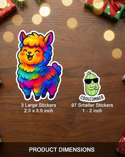 100 PCS Cute Kawaii Stickers Pack Vinyl Waterproof Adorable Food Animal Cartoon Decals Hard Hat Bumper Car Water Bottle Scrapbook Laptop Gift for Men Women Birthday