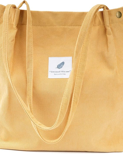 Corduroy Tote Bag Cute Tote Bags for Women Shoulder Bag with Inner Pocket for Work Beach Travel and Shopping Grocery