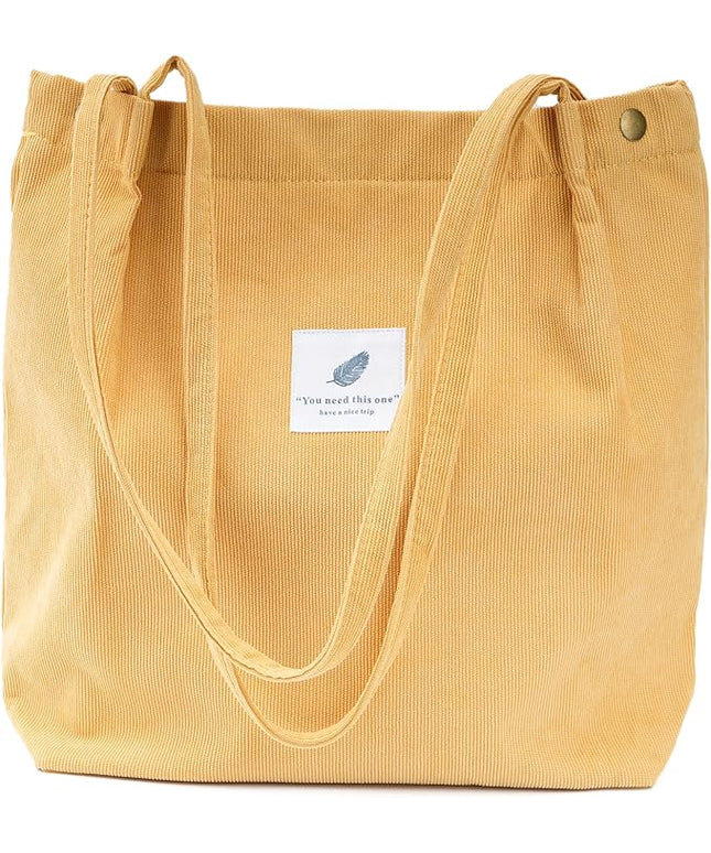 Corduroy Tote Bag Cute Tote Bags for Women Shoulder Bag with Inner Pocket for Work Beach Travel and Shopping Grocery