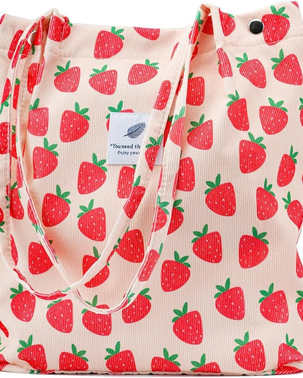 Corduroy Tote Bag Cute Tote Bags for Women Shoulder Bag with Inner Pocket for Work Beach Travel and Shopping Grocery