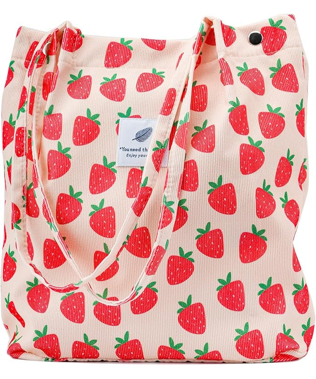 Corduroy Tote Bag Cute Tote Bags for Women Shoulder Bag with Inner Pocket for Work Beach Travel and Shopping Grocery