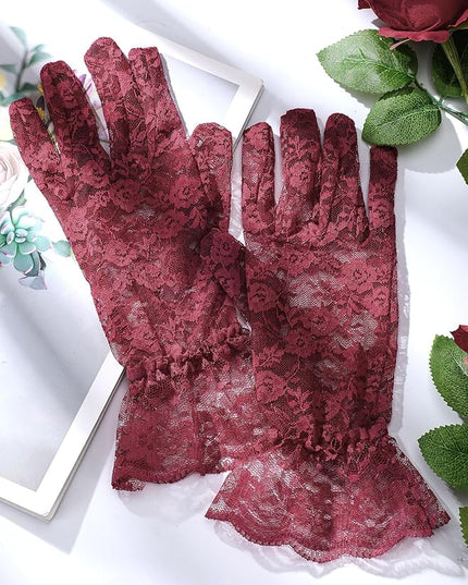 SATINIOR Ladies Lace Gloves for Women Tea Party Elegant Short Courtesy Gloves for Wedding Dinner Opera Parties