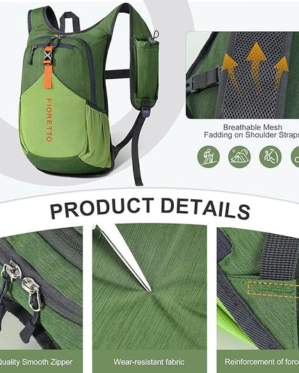 FIORETTO 15L Hiking Backpack for Women Men Mini Packable Backpack Lightweight Small Daypack for Camping Travel Outdoor, Green