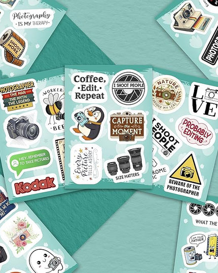 100Pcs Photography Stickers for Water Bottle and Laptop - Photography Party Supplies - Gifts for Photographer - Photo and Camera Stickers - Gift for Women & Men