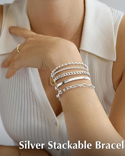 Gold Bracelets Set for Women Stack, Dainty Thick Bracelets Stack for Women Trendy, Simple Thin Gold Plated Cuff Stackable Bracelets With Beaded Cuban Paperclip Snake Rope Bangle Hand Chain Jewelry Gifts for Women Non Tainish