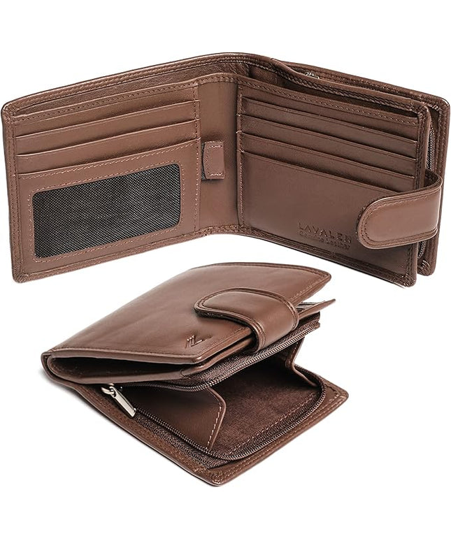 Lavalen Soft Leather Wallet for Men - Mens Wallet Bifold with Zipper Coin Pocket - Holds Bills, Credit Cards, Coins - Carteras para Hombres Piel - Billeteras de Hombres Cuero Original - RFID Blocking.