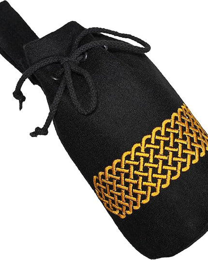 Mythrojan Drawstring Belt Pouch Medieval Woolen Pouch Coin Bag Renaissance Cosplay Costume Accessories for Medieval Events, Reenactments, Renfair - Black, 8" x 6.5"