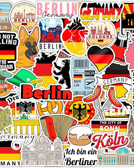 BulbaCraft Germany Stickers for Water Bottle and Laptop - Cultural Party Supplies & Decorations, Waterproof Vinyl German Decals, Germany Flag and Icon Stickers Laptop Decals, Gifts for Women & Men
