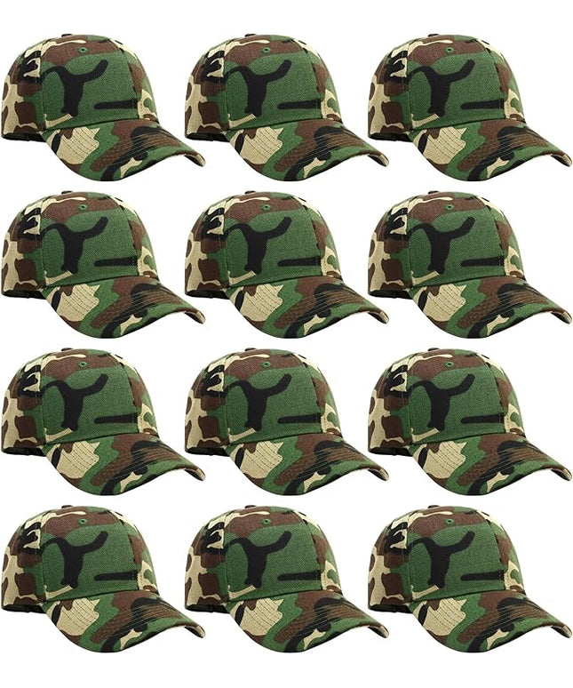 Falari Wholesale Bulk Lot 12-Pack Baseball Cap Adjustable Size Plain Blank Solid Color