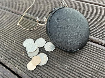 OneJoy Mini Round Coin Purse with Clip on, Lightweight Waterproof Zipper Pouch for Earbuds, Keys, Coins, Compact Travel Storage Case for Women & Men, Xmas Gift [ Black ]