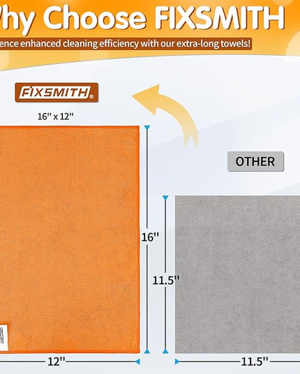 FIXSMITH Microfiber Cleaning Cloth -Pack of 12, Highly Absorbent Cleaning Rags(Grey&Orange), 16"X12" All Purpose Cleaning Towels for Housekeeping, Kitchen, Car, Reusable Microfiber Towels