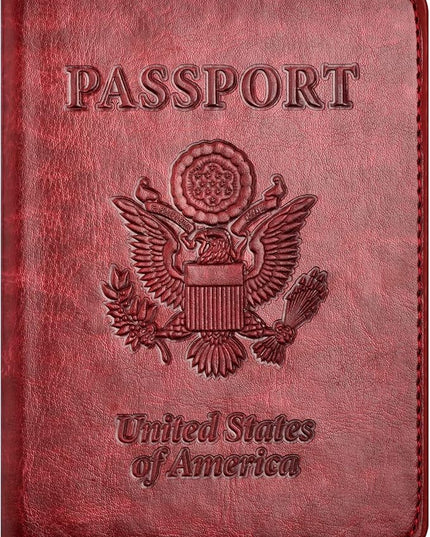 Passport and Vaccine Card Holder Combo with Vaccine Card Slot, Passport Wallet/ Cover/Case/Holder for Women and Men（AC-Wine red）