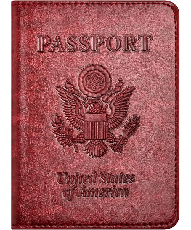 Passport and Vaccine Card Holder Combo with Vaccine Card Slot, Passport Wallet/ Cover/Case/Holder for Women and Men（AC-Wine red）