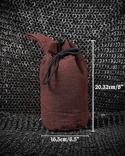 Mythrojan Drawstring Belt Pouch Medieval Canvas Pouch Renaissance Bag LARP Coin Bag Cosplay Costume Accessories for Medieval Events, Reenactments, Renfair - Brown, 8" x 6.5"