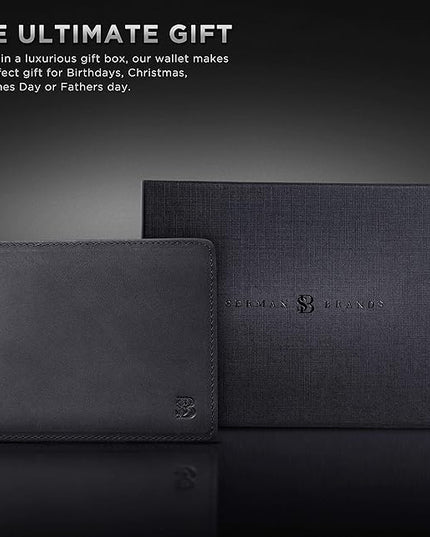 SERMAN BRANDS 2 ID Window Wallet for Men RFID Blocking Leather, Bifold Top Flip, Extra Capacity Travel Wallet