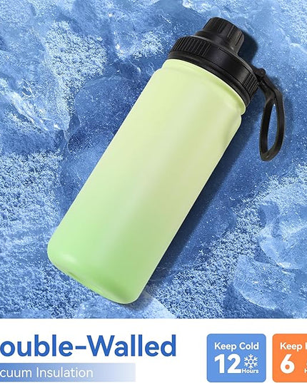DOMICARE 16 oz Water Bottle Stainless Steel Double Wall Vacuum Insulated Water Bottle with Straw lids & Spout Lid, Leakproof