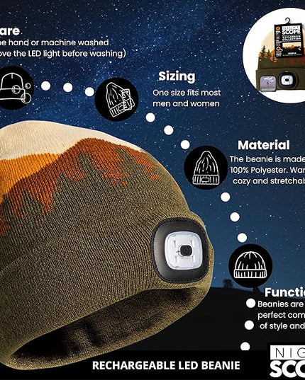 Night Scope Classic Rechargeable LED Warm Knit Beanie Head Light Hat Headlamp for Outdoor Activities