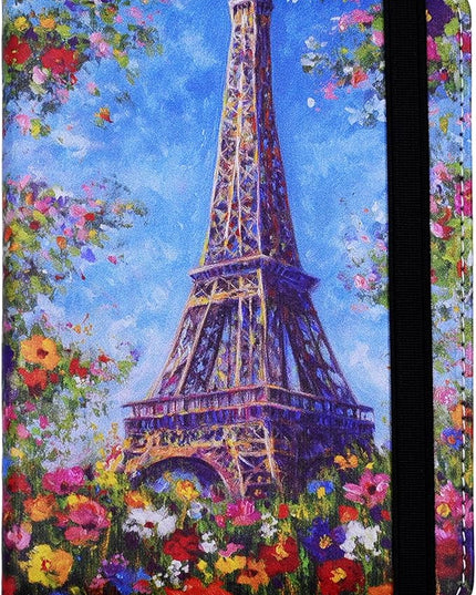 Passport Holder for Women and Men PU Leather Passport Cover for Travel (Eiffel Tower Floral)