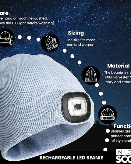 Night Scope Classic Rechargeable LED Warm Knit Beanie Head Light Hat Headlamp for Outdoor Activities