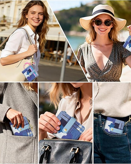 Sodsay Small Slim Wallet Women RFID Blocking, PU Leather Bifold Ladies Wallet with Zipper Coin Pocket, Thin Cute Travel Card Wallets for Girls, Blue Deep Wish