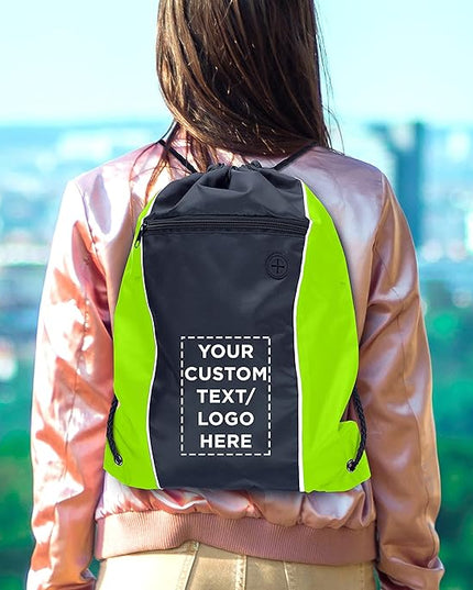 DISCOUNT PROMOS Two-Tone Drawstring Backpack Non-Woven - 10 pack - Customizable Text, Logo - Durable Sports Backpacks - Ideal for Sports, Travel, Gym & More - Lime Green