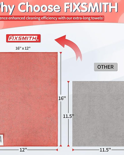 FIXSMITH Red Microfiber Cleaning Cloth -Pack of 8, Highly Absorbent Cleaning Rags, 16"X12" All Purpose Cleaning Towels for Housekeeping, Kitchen, Car, Lint Free and Reusable Microfiber Towels