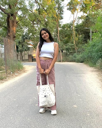 Ecoright Tote Bag for Women with Zipper, Small Tote Bag, Canvas Bag, Reusable Cotton Bag for Beach, Grocery, School & Work