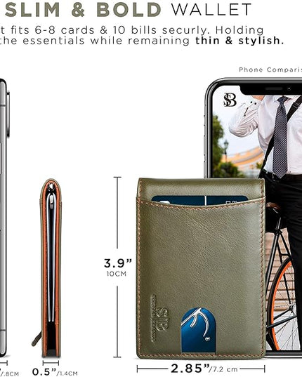 SERMAN BRANDS RFID Blocking Slim Bifold Genuine Leather Minimalist Front Pocket Wallets for Men with Money Clip Thin Mens