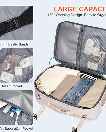 PIJUSHI Travel Backpack for Women Carry on Suitcase Backpack Flight Approved Personal Item Bag Fits 16 Inch Laptop(PE035 Beige)