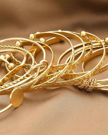 ÌF ME Gold Bangle Bracelets for Women, Indian Bangles Stackable Set, Multi Layer Textured 14K Gold Plated Chunky Bracelets Boho Jewelrys Set