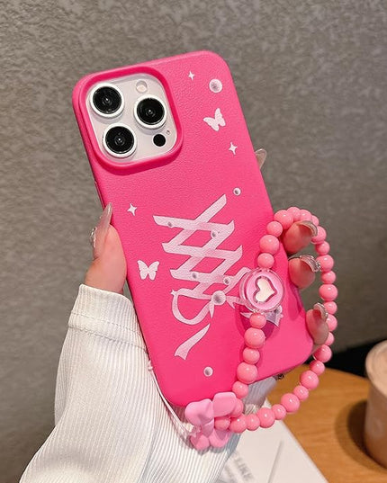 Elegant Lovely Bow Phone Case for iPhone 12 Pro Max, Stylish Ballet Ribbon Girly Cover with Wrist Strap, Aesthetic Soft Pink Tone, Designed for Women and Girls