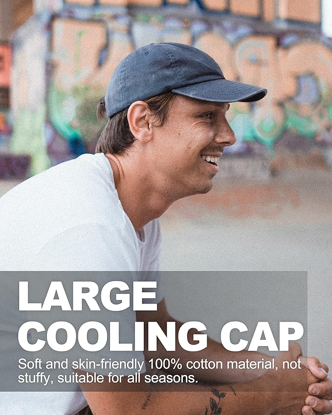 XXL Oversize Washed Denim Baseball Cap,Low Profile Jean Sports Cap for Big Heads 23.5"-25.5",Large Pigment Dyed Dad Hat