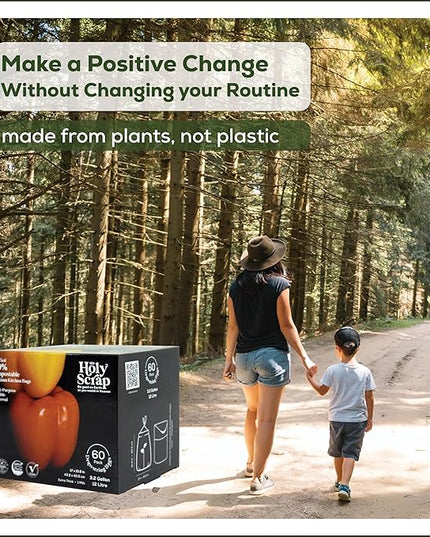 100% Compostable Trash Bags 3.2 Gallon - 60 Pack - Small Drawstring Compost Bags, Eco Friendly Food Scraps Recycling Bag for Kitchen Waste Bin - BPI Certified, OK Compost Home