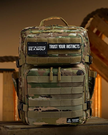 WOLFpak 35L Athletic Gym Backpack - Durable 1000D Waterproof Oxford Material with MOLLE Webbing, Laptop Pocket & Dual Cup Holders, Durable Fitness/Travel/Military Daypack (OCP Camo)