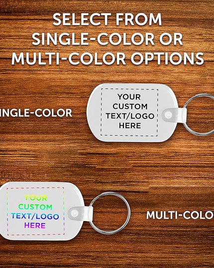DISCOUNT PROMOS Tag Soft Plastic Keychains - 10 pack - Customizable Text, Logo - Small Key Tag Chain For Staying Organized - Rubber Key Ring Keychain – White