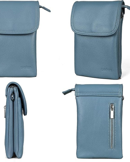 befen Genuine Leather Small Crossbody Bags for Women Cell Phone Bag Cross Body Purses,Silver Zipper