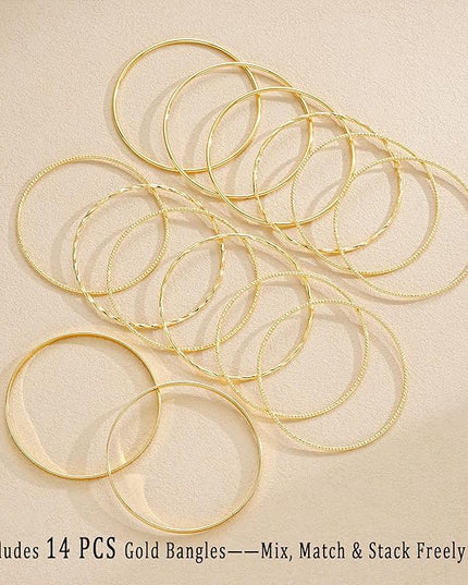 ÌF ME Gold Bangle Bracelets for Women, Indian Bangles Stackable Set, Multi Layer Textured 14K Gold Plated Chunky Bracelets Boho Jewelrys Set