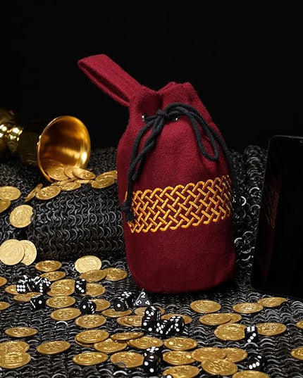 Mythrojan Drawstring Belt Pouch Medieval Woolen Pouch Coin Bag Renaissance Cosplay Costume Accessories for Medieval Events, Reenactments, Renfair - Maroon, 8" x 6.5"