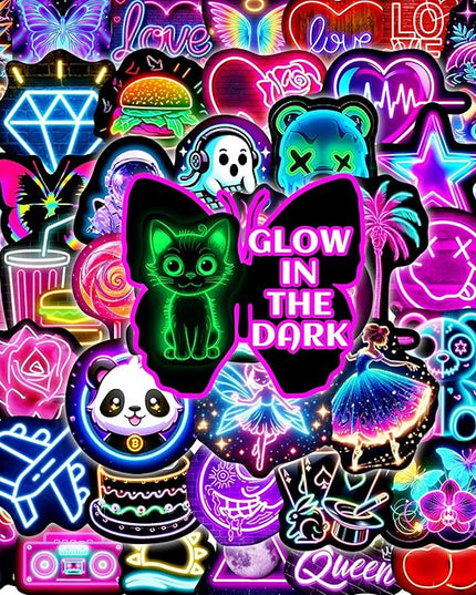 Glow in The Dark Neon Water Bottle Stickers for Kids, 70 Pcs Waterproof Vinyl Laptop Decals, Teens Girls Boys Adults Phone Case Skateboard Luggage Decor