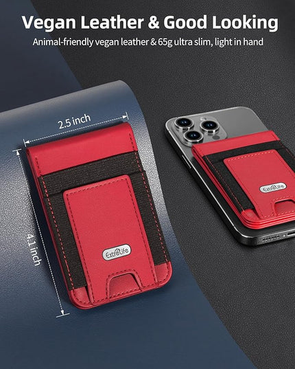 For Magsafe Wallet Stand, Strongest Magnetic Wallet for iPhone 17/16/15/14/13/12 Series, Magnetic Card Holder with Adjustable Stand, ID Window, 10 Cards Holder, Vegan Leather, RFID Blocking, Red