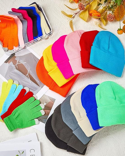 48 Pcs Bulk Winter Knit Beanies Gloves Men Women Warm Beanie Touchscreen Gloves Set Cozy Winter Accessories