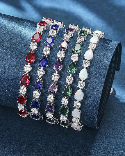 FANCIME Shine of Tears Birthstone Tennis bolo Bracelets Sterling Silver Tennis Bracelets Charm Fine Jewelry Birthday Gifts for Women Mom