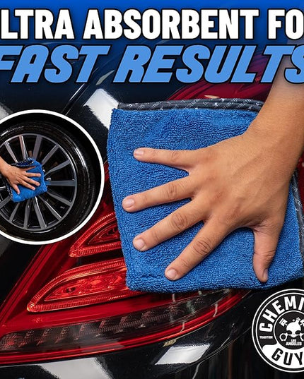 Chemical Guys Professional Grade Premium Microfiber Towels for Cars, Blue, 16" x 16", Ultra-Soft and Scratch-Free Car Detailing Cloths for Trucks, Motorcycles, and More - 3 Pack