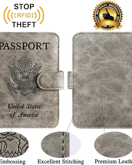 Passport Holder Cover Wallet RFID Blocking Leather Card Case Travel Accessories for Women Men (Grey)