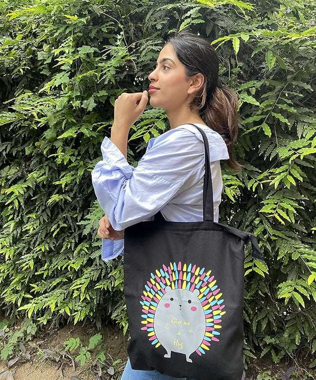 Ecoright Tote Bag for Women with Zipper, Small Tote Bag, Canvas Bag, Reusable Cotton Bag for Beach, Grocery, School & Work