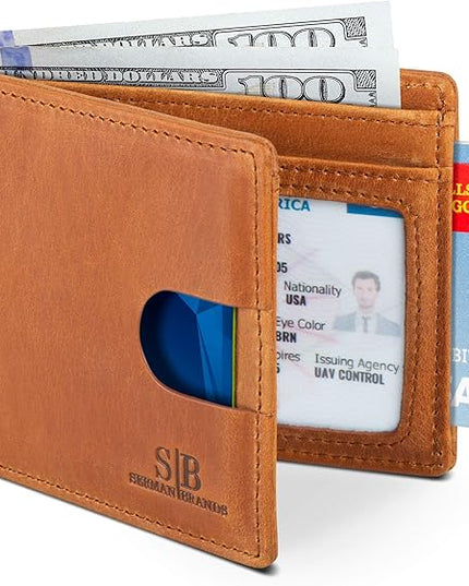 SERMAN BRANDS RFID Blocking Slim Bifold Genuine Leather Thin Minimalist Front Pocket Wallets for Men Billfold Wallet Men Gift